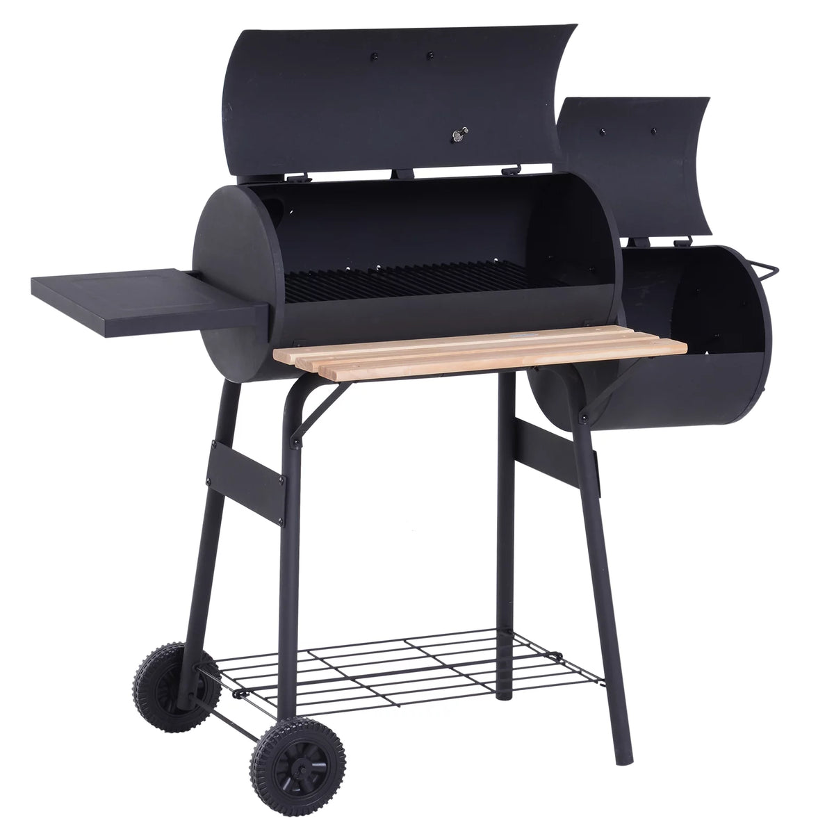 Portable Charcoal BBQ Grill and Offset Smoker Combo with Wheels Y504036