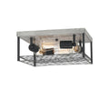 4-Light Faux Wood Black Metal Cage Flush Mount P3203