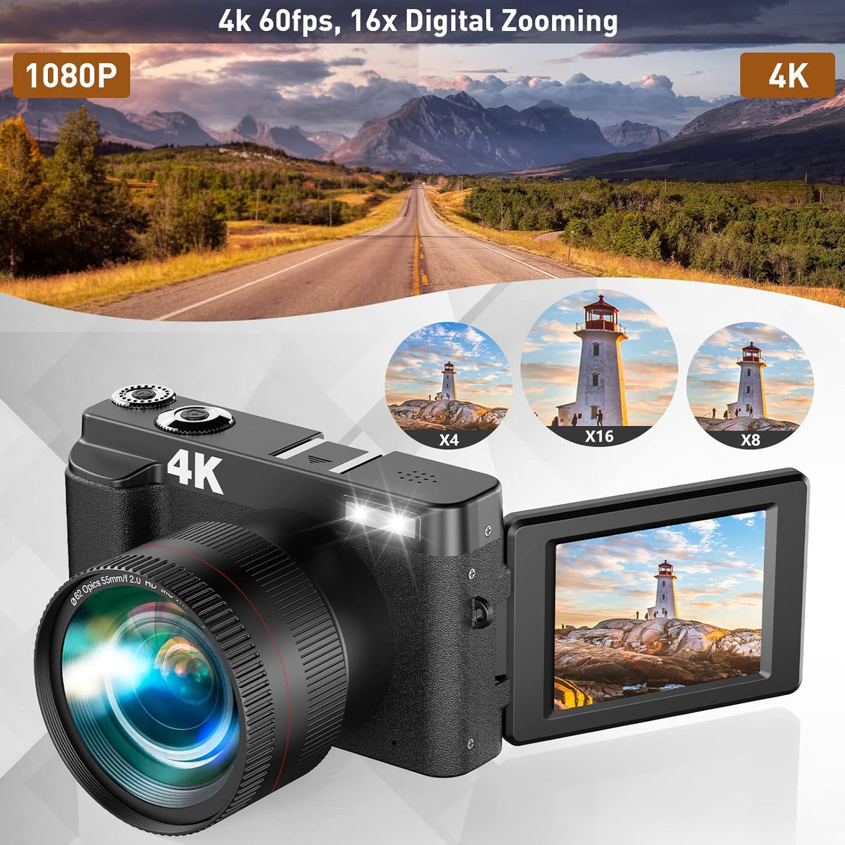 4K 48MP Digital Camera with Flip Screen WiFi L349