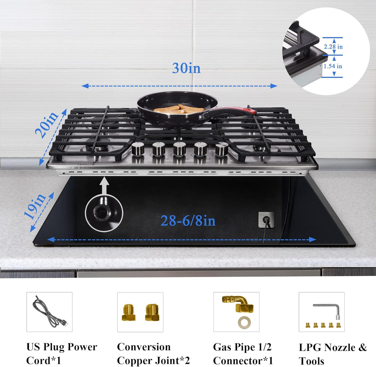 30 Inch Stainless Steel Gas Cooktop with 5 Sealed Burners X4743
