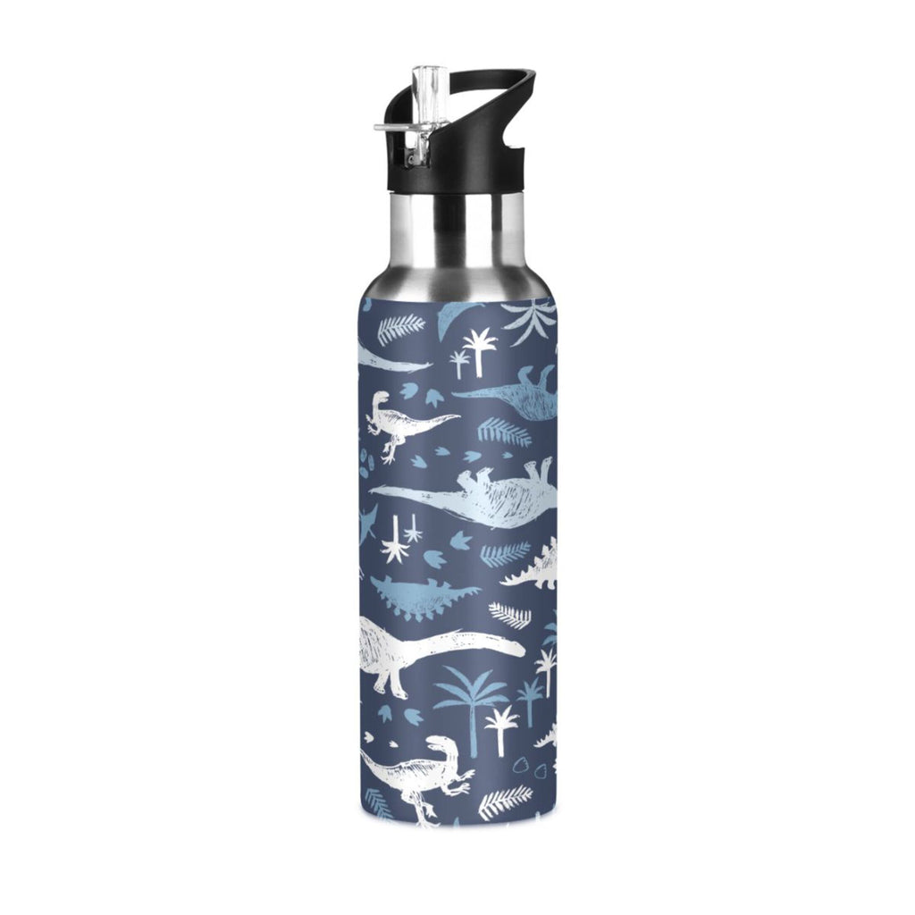 Blue Dinosaur Stainless Steel Insulated Water Bottle with Straw Lid K174