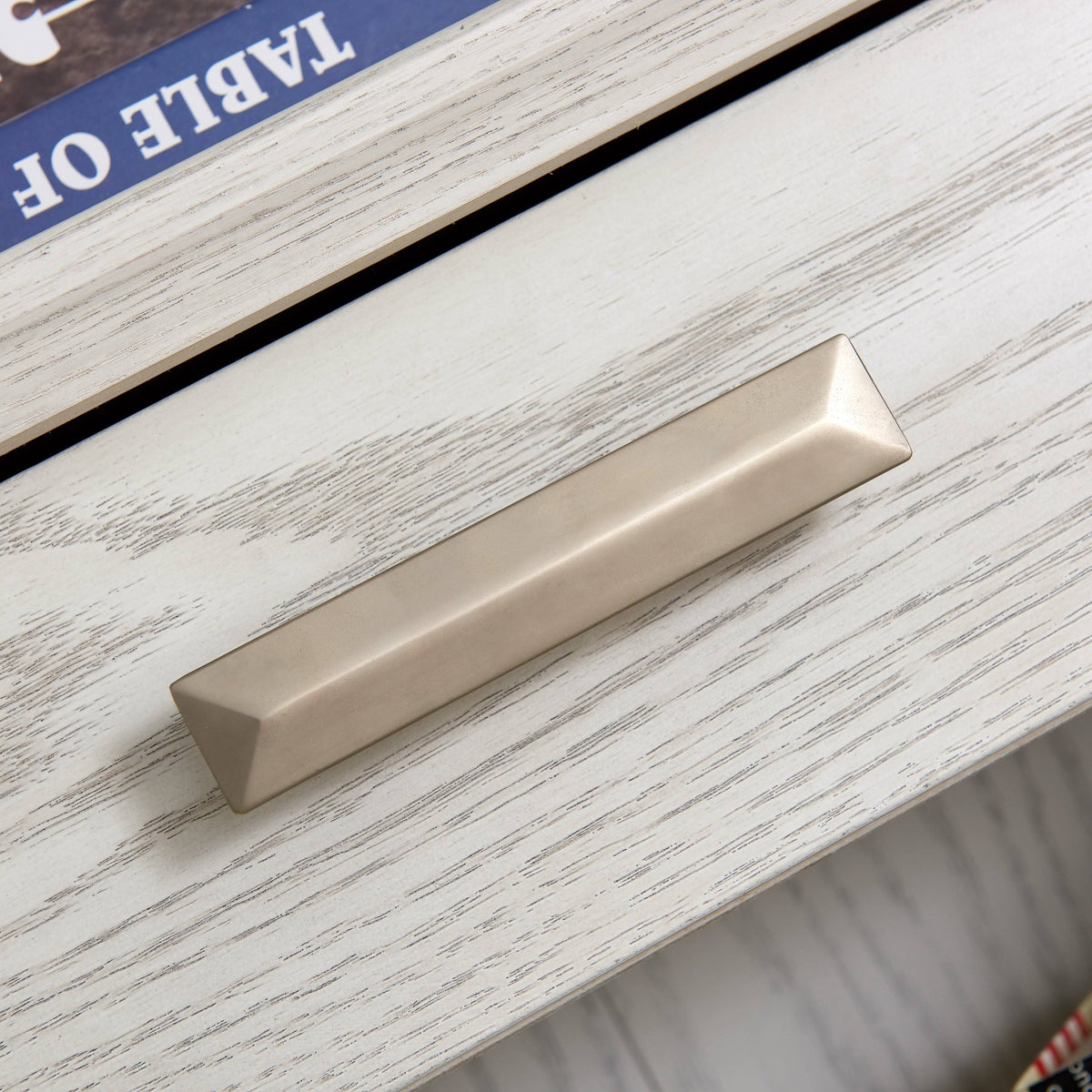Weathered White 3-Shelf Corner Bookcase with Drawer Storage T239756