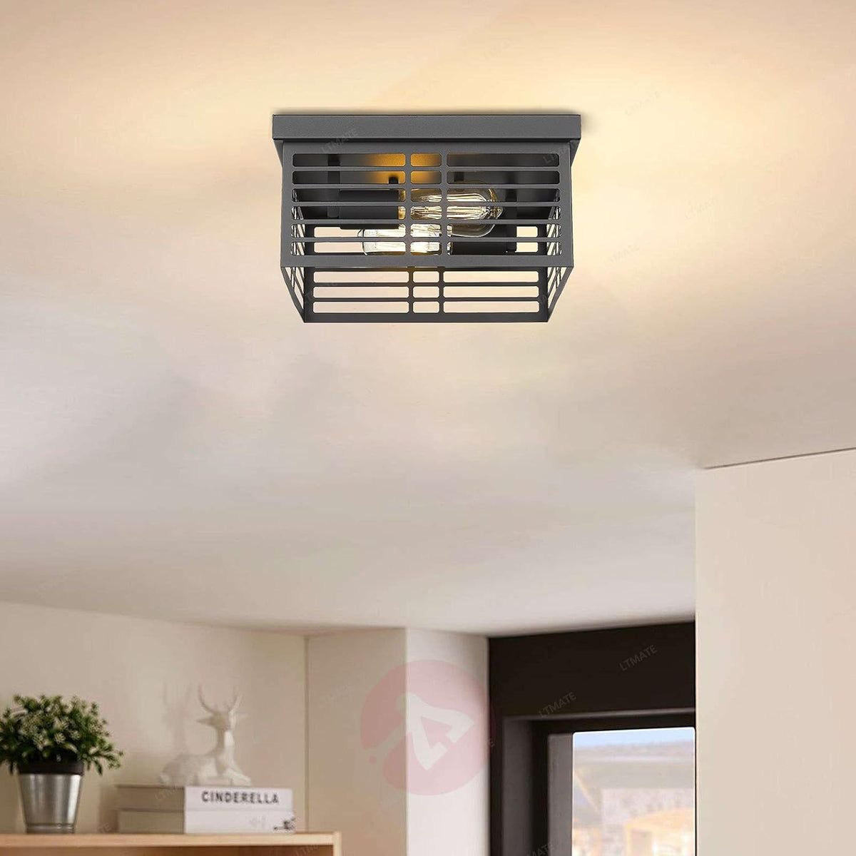 Black 2-Light Flush Mount Ceiling Light D911451