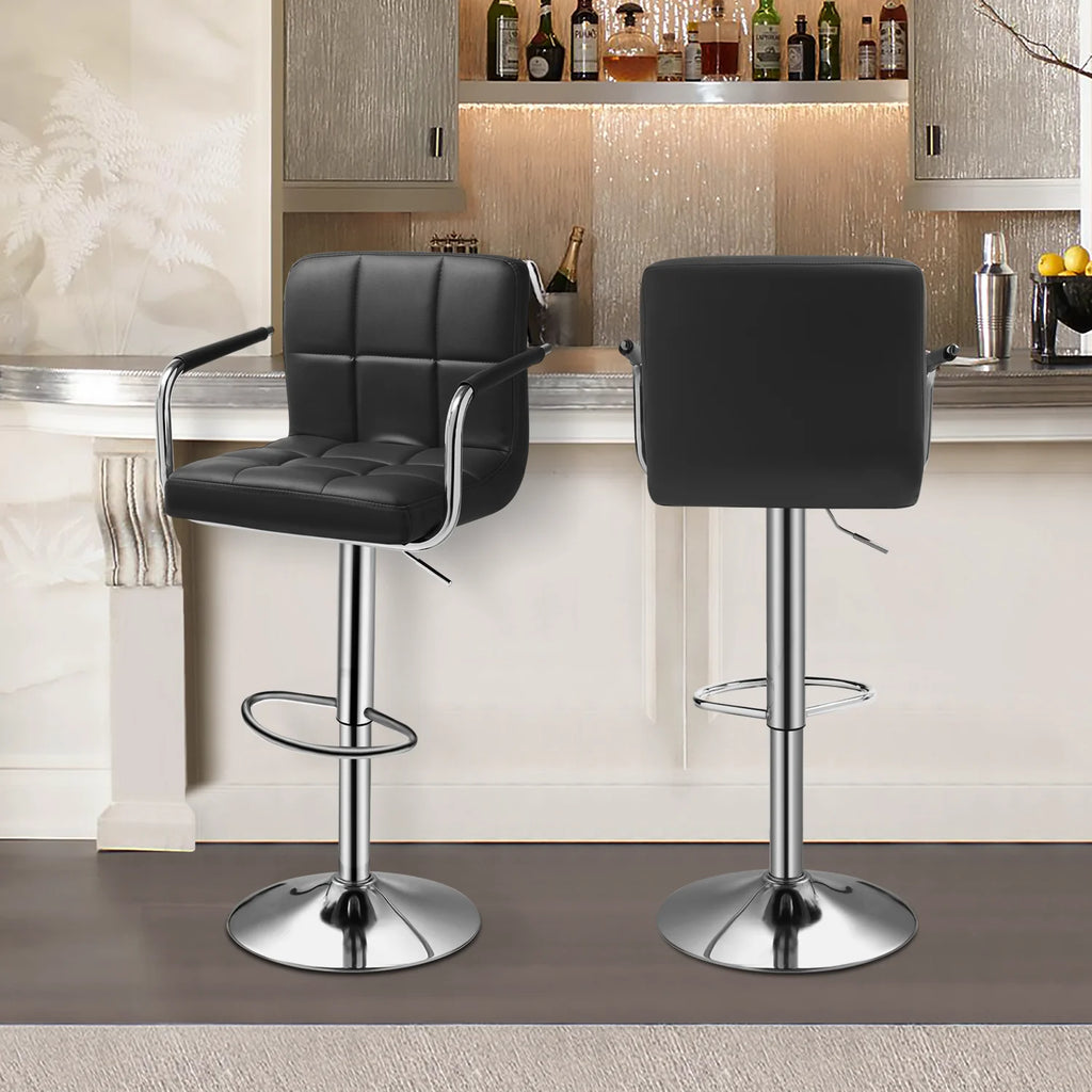 Set of 2 Black Faux Leather Swivel Bar Stools D22078