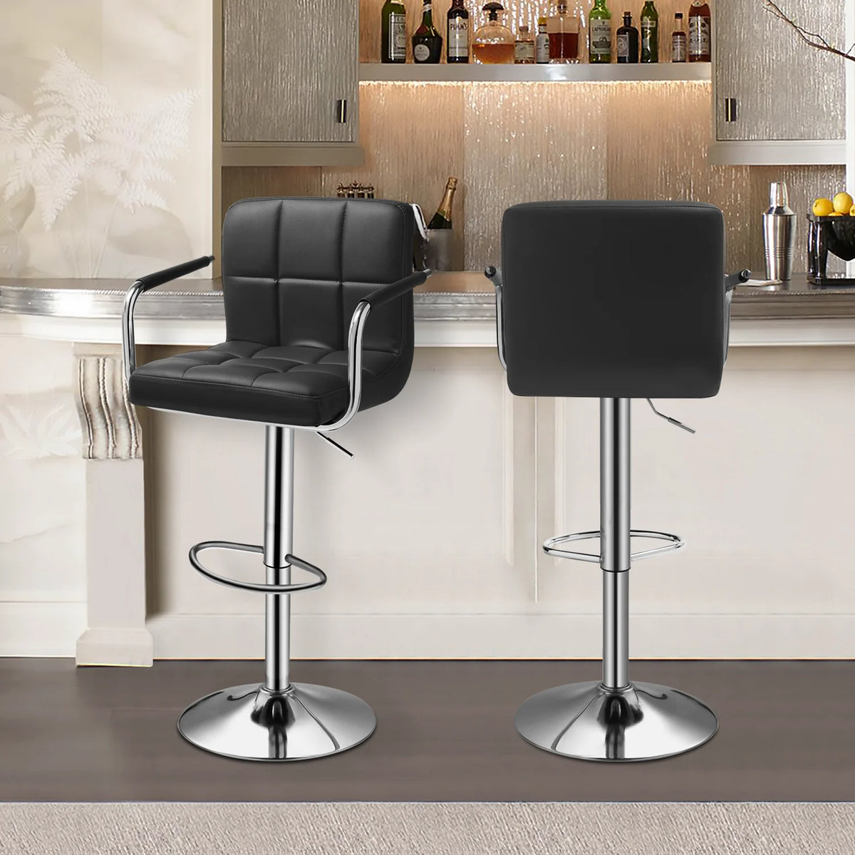 Set of 2 Black Faux Leather Swivel Bar Stools D22078