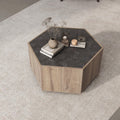 Hexagonal Coffee Table with 2 Drawers, Textured Black Warm Oak R952257