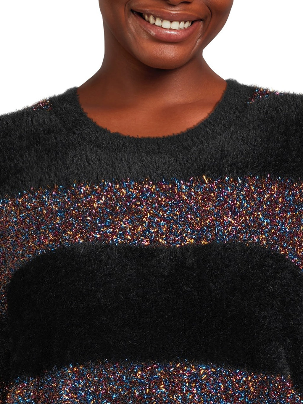 Metallic Stripe Pullover Sweater with Long Sleeves D8114