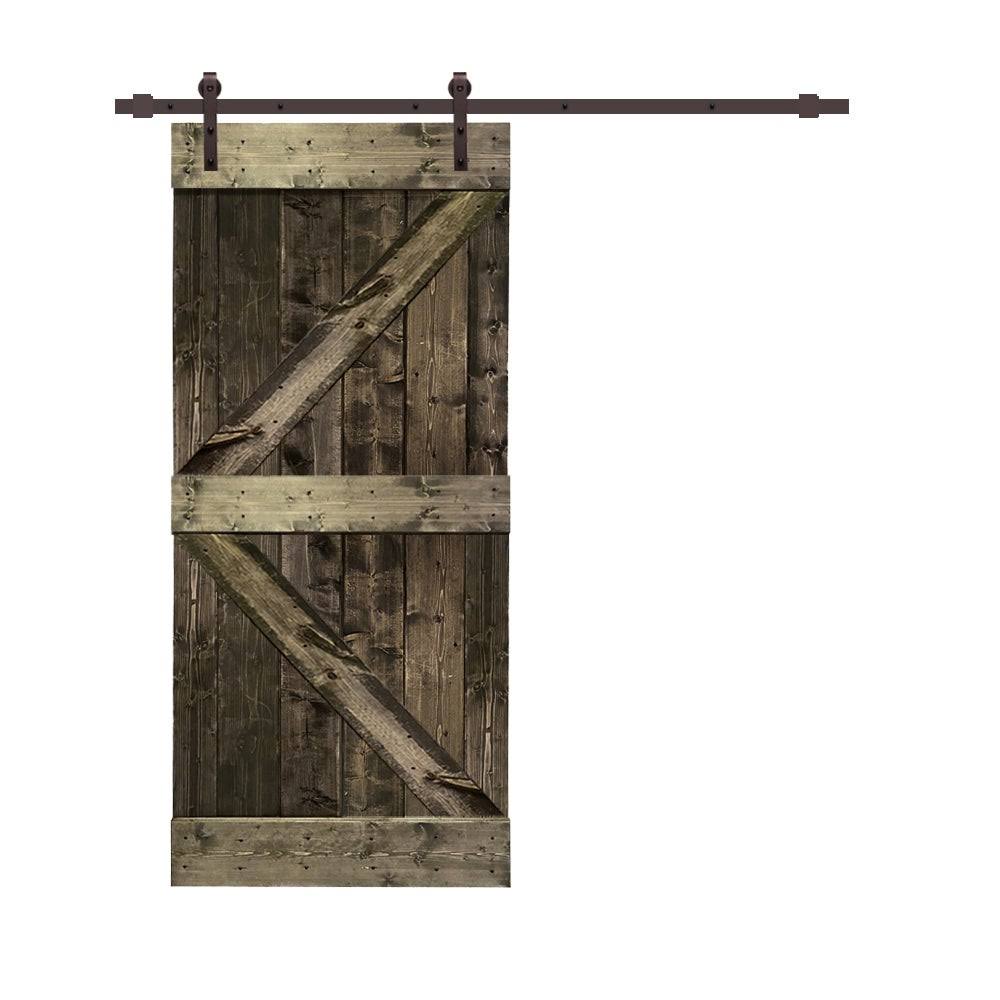 Sage Green Stained Wood Sliding Barn Door with Hardware Kit R341
