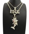Iced Gold Plated Cubic Zirconia Pendant & Cuban Chain Necklace B9700
