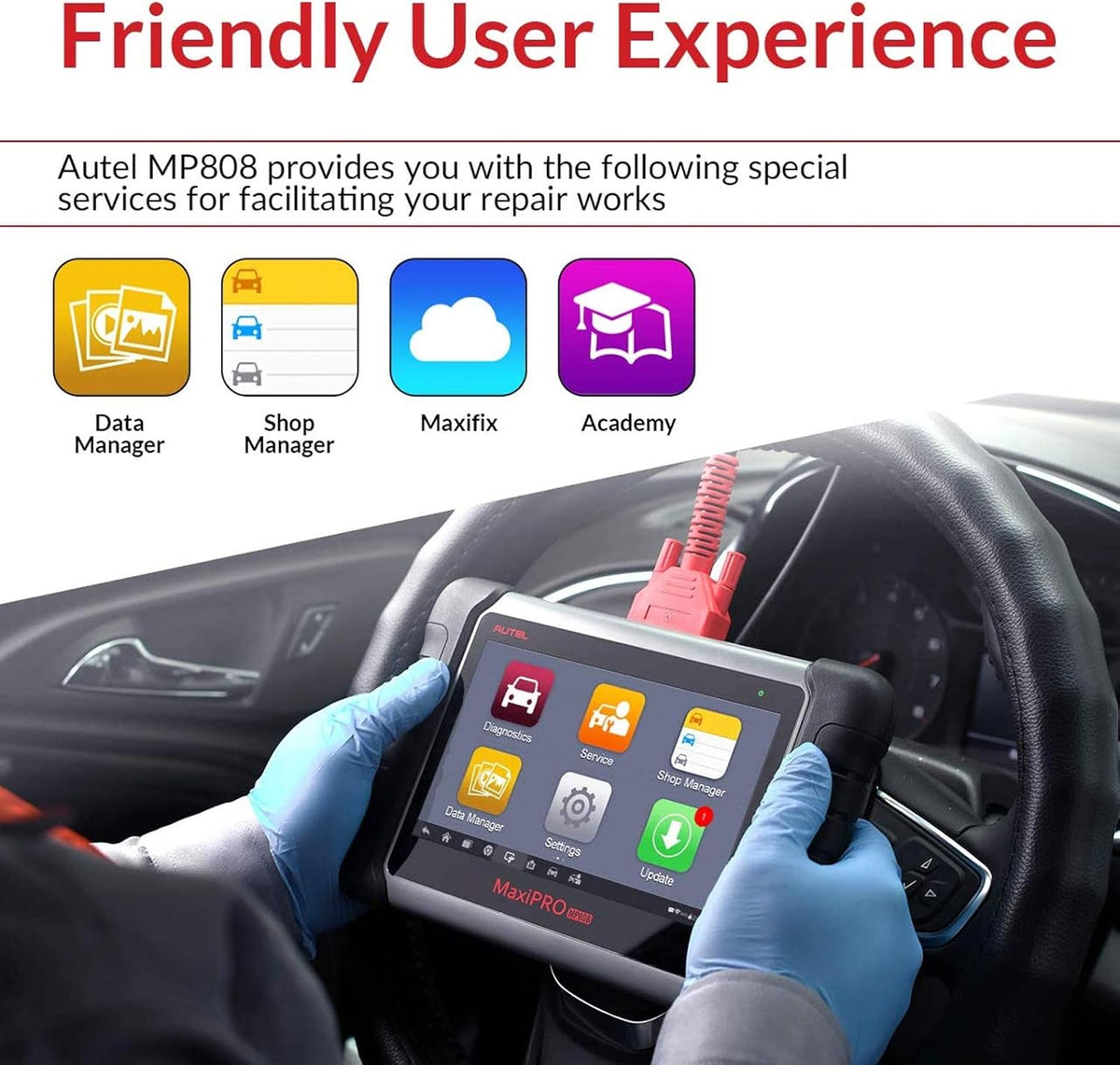 Autel MaxiPRO MP808 Automotive Diagnostic Scan Tool with All Systems Diagnoses, Bi-directional Control, 30+ Service Function, Key Coding and Injector Coding O584927