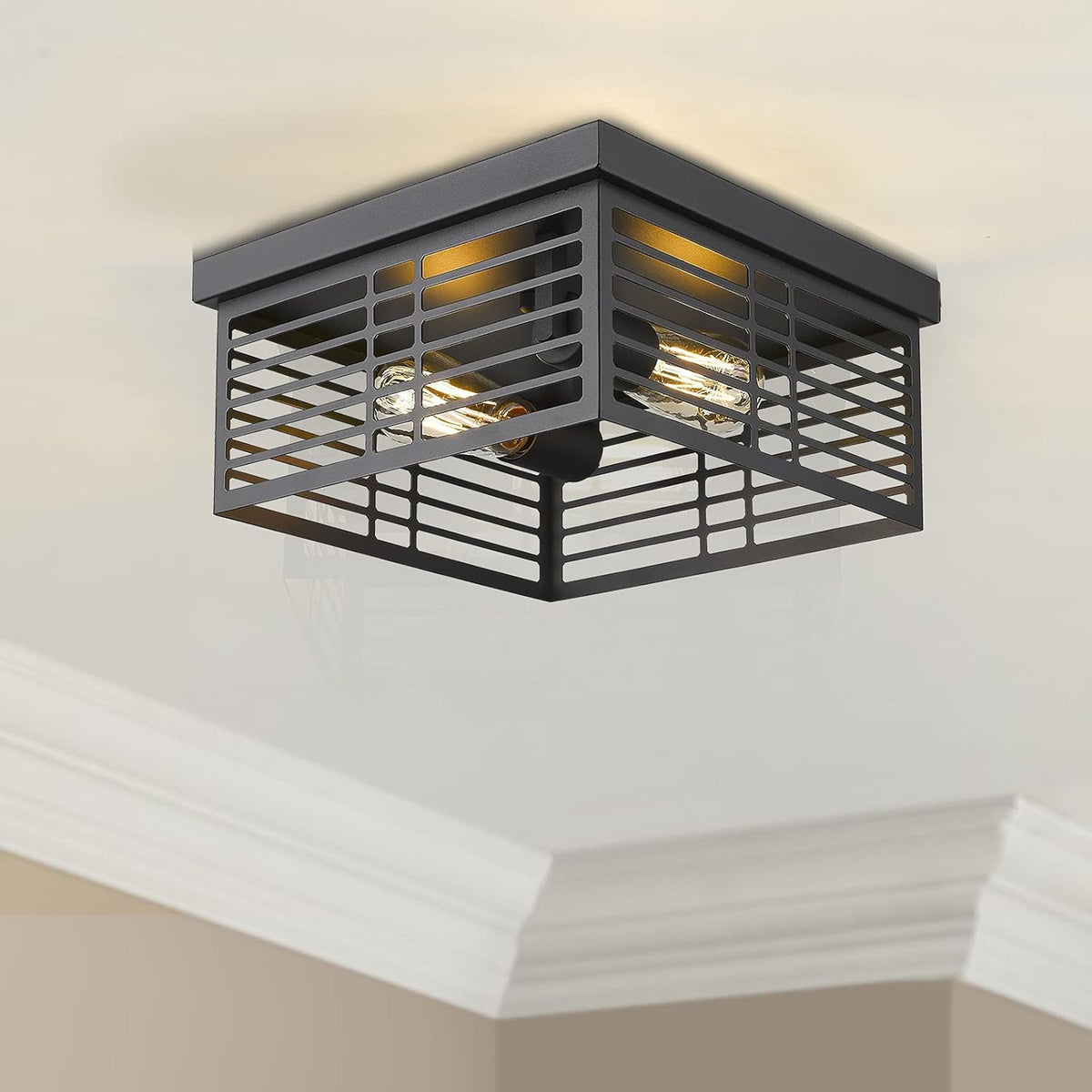Black 2-Light Flush Mount Ceiling Light D911451