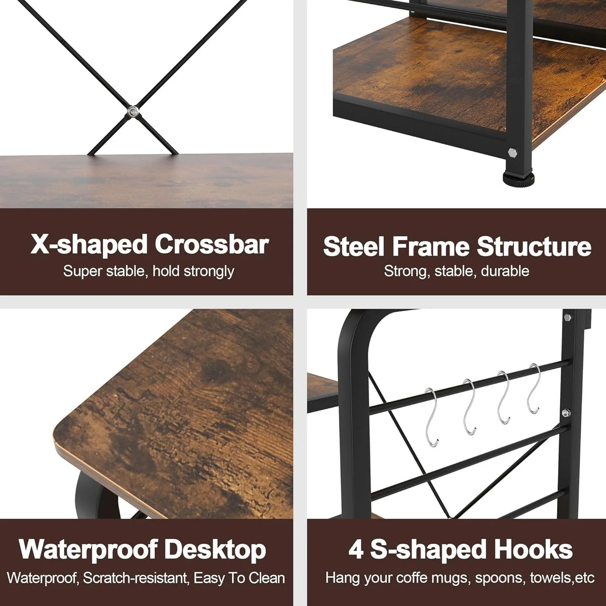 Rustic Brown Kitchen Storage Cart Workstation Shelf Z440