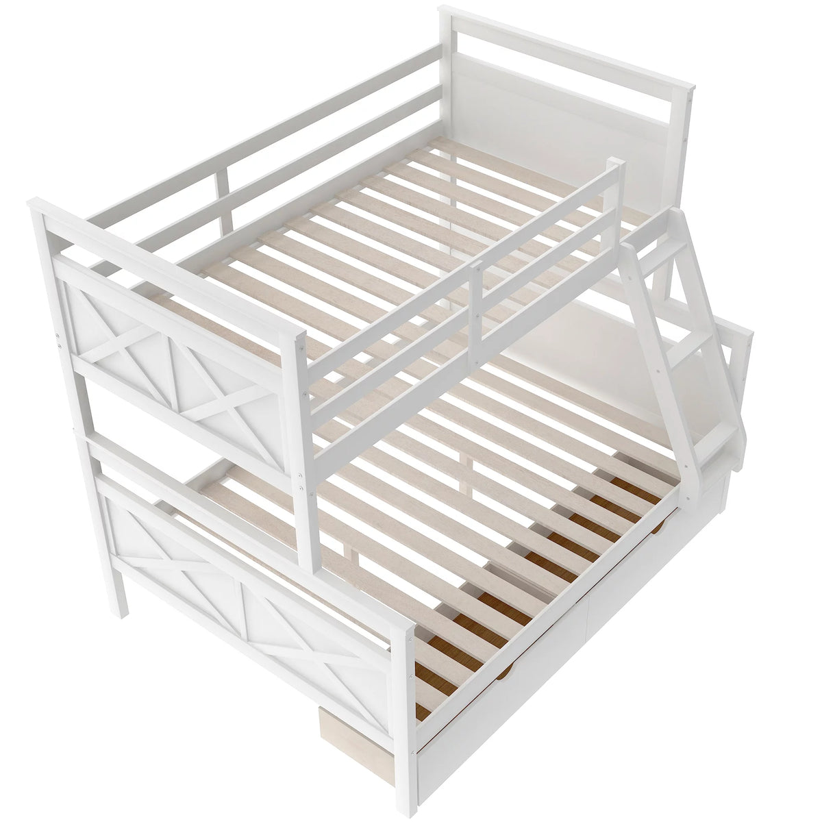 White Wood Twin over Full Bunk Bed with Trundle O546