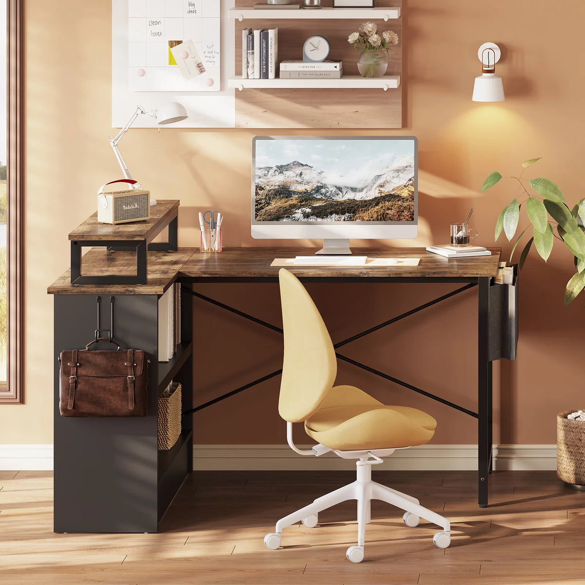 42" L-shaped Computer Desk with Storage Shelf T3424