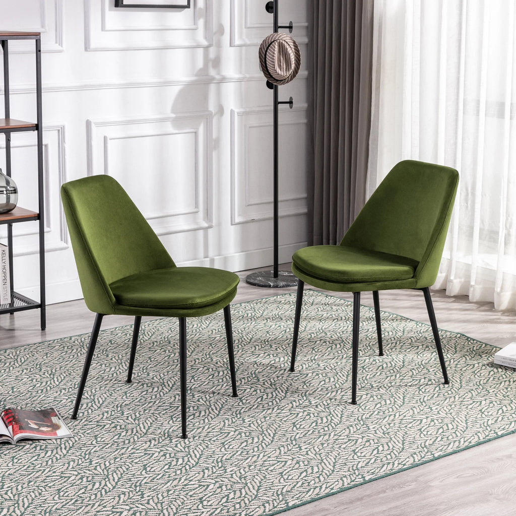 Velvet Upholstered Dining Chair Set of 2 with Black Metal Legs T527282