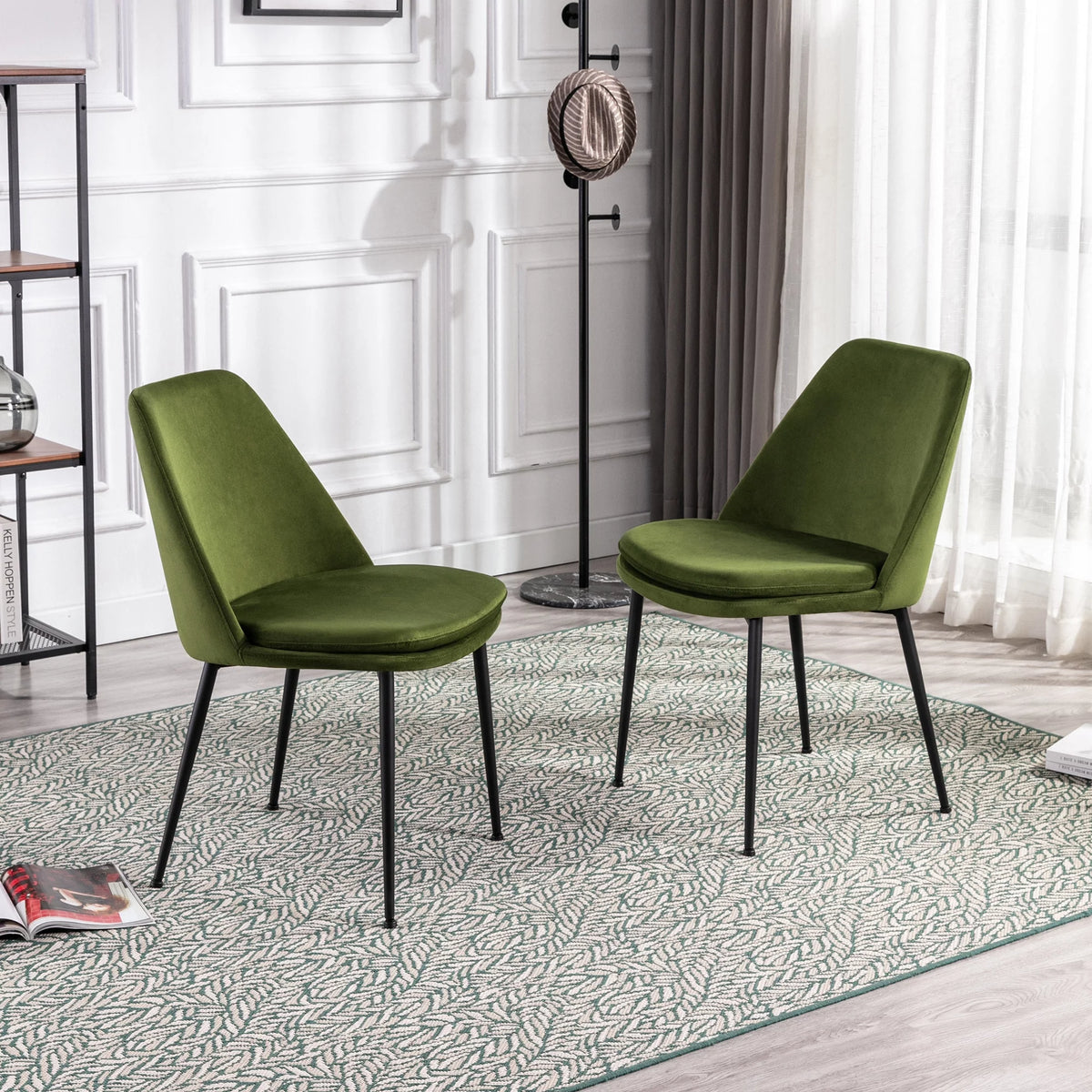 Velvet Upholstered Dining Chair Set of 2 with Black Metal Legs T527282