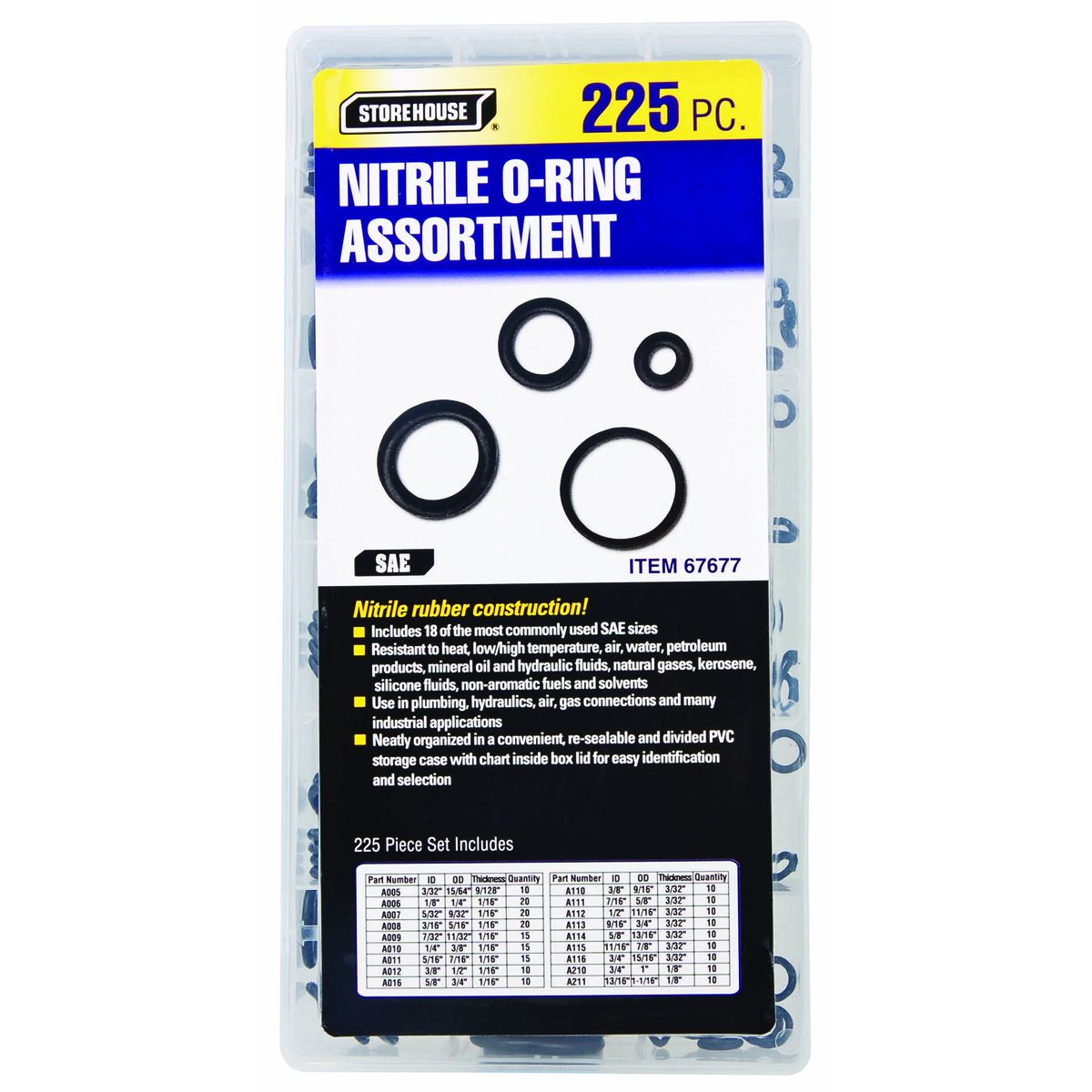 Nitrile O-Ring Assortment, 225 Piece E30349