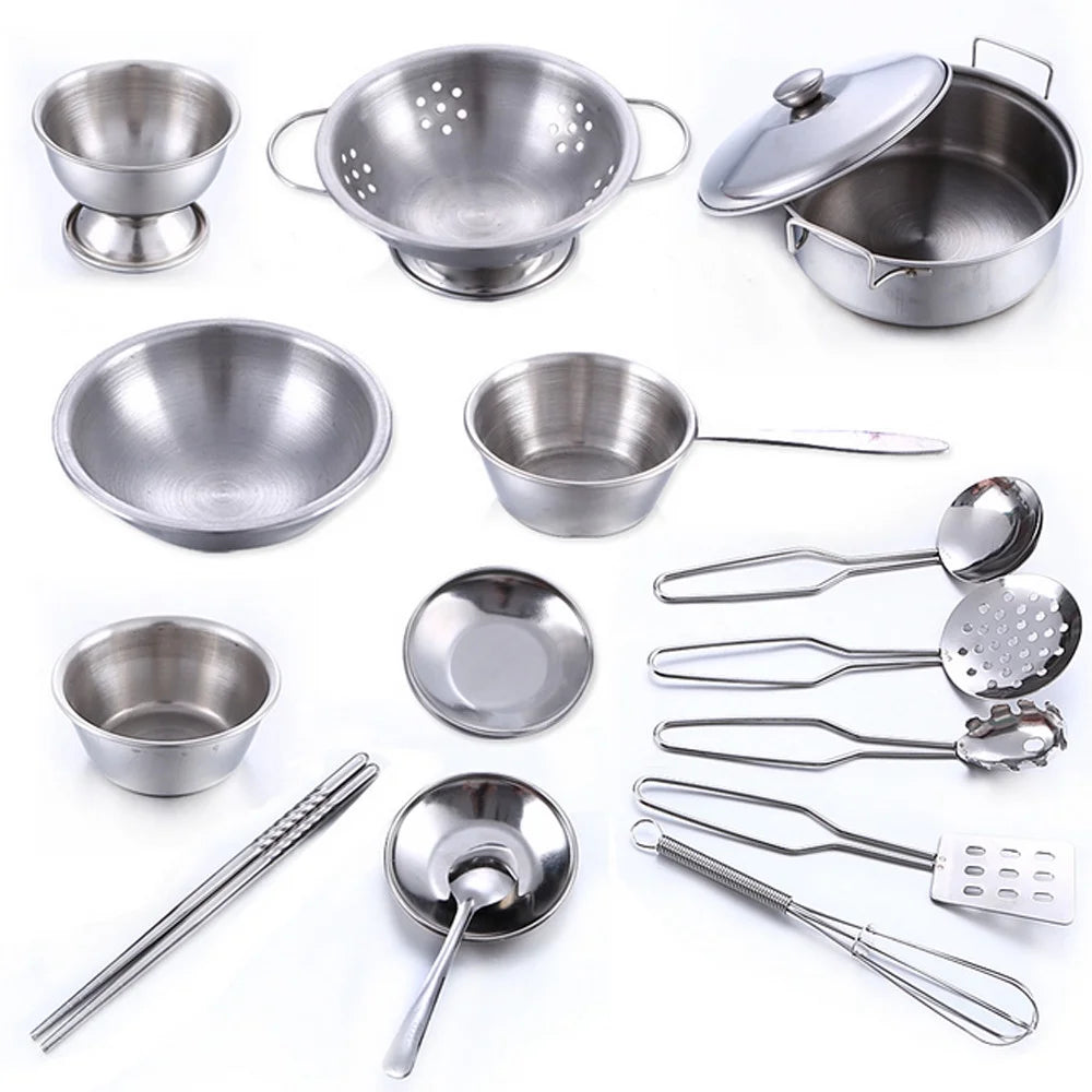 16 Pcs Kids Kitchen Cookware Set Pots Pans Cooking Utensils E258