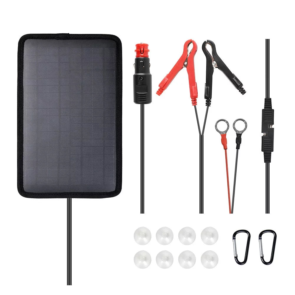 5W Outdoor Battery Charger Maintainer Trickle Charger with Lighter Plug, Alligator Clips, and Battery Cables L7337