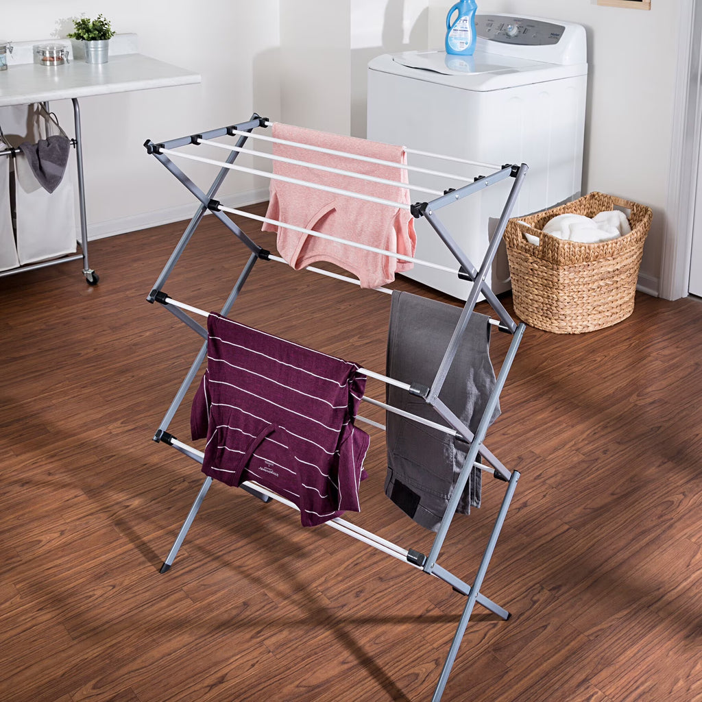 Silver White Collapsible Clothes Drying Rack F874