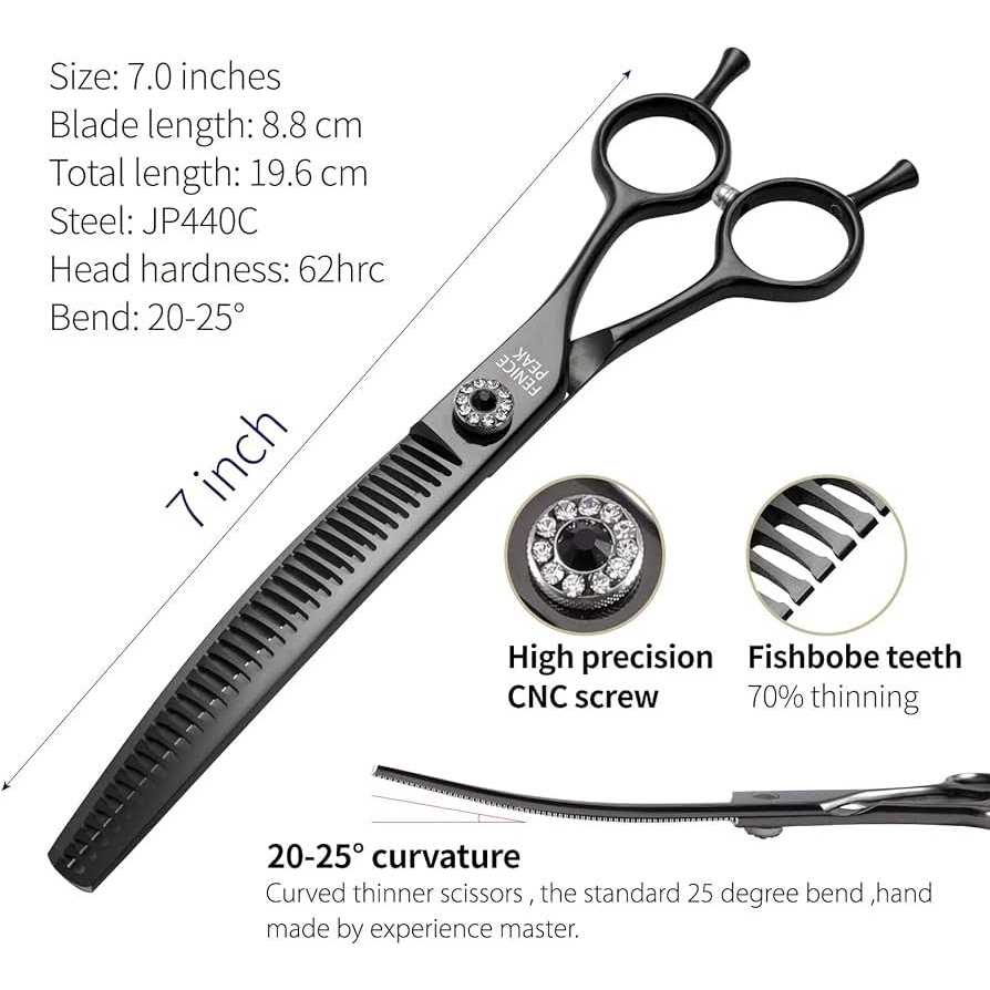 Professional Dog Grooming Curved Thinning Scissors 7.0" 440C Steel F77785