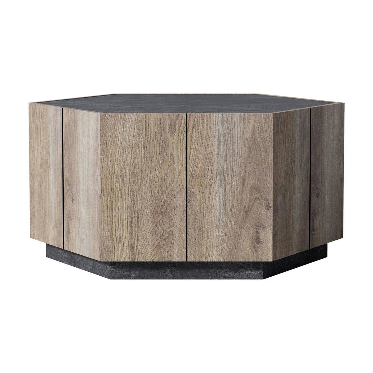 Hexagonal Coffee Table with 2 Drawers, Textured Black Warm Oak R952257
