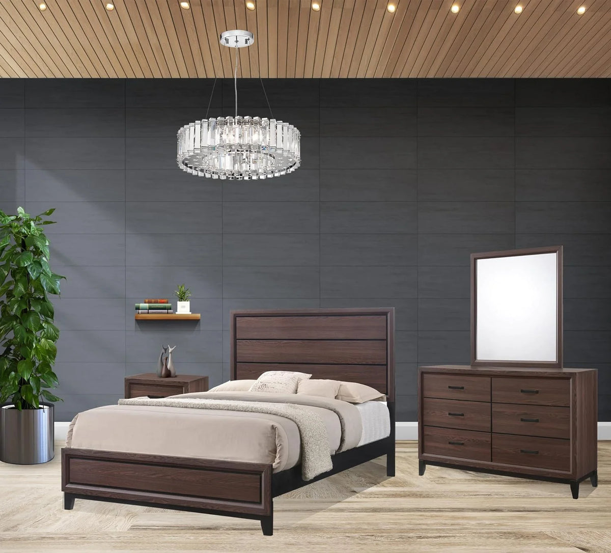4-Piece King Bedroom Set with Dresser Mirror and Nightstand S48945