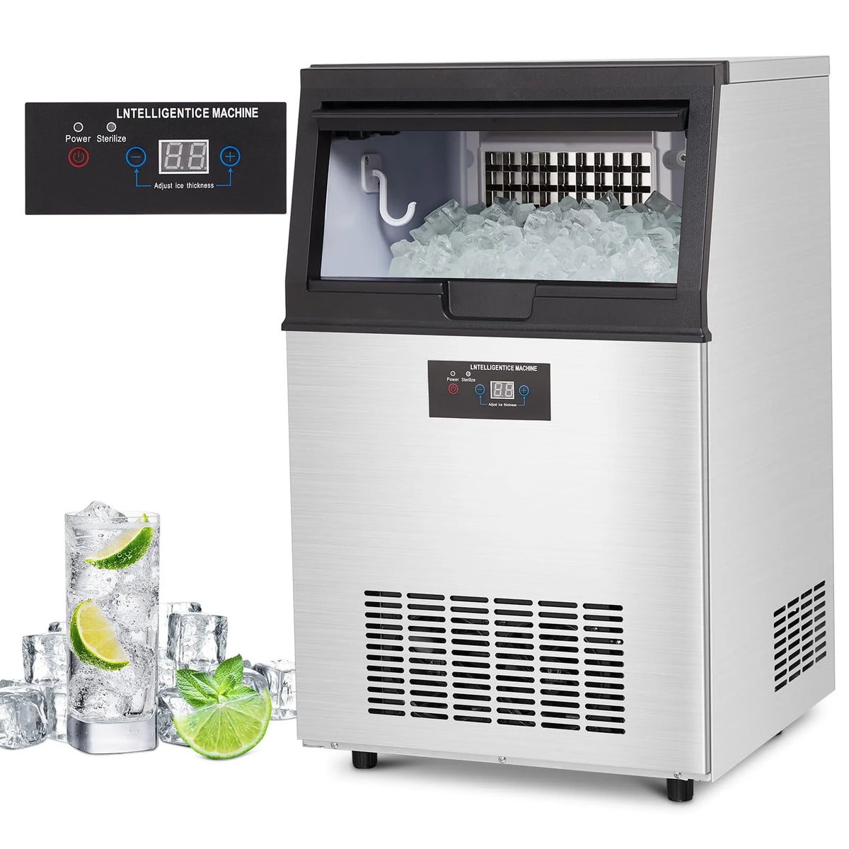 Commercial Ice Machine 130lbs/24H Stainless Steel 44lbs Ice Storage Y2037