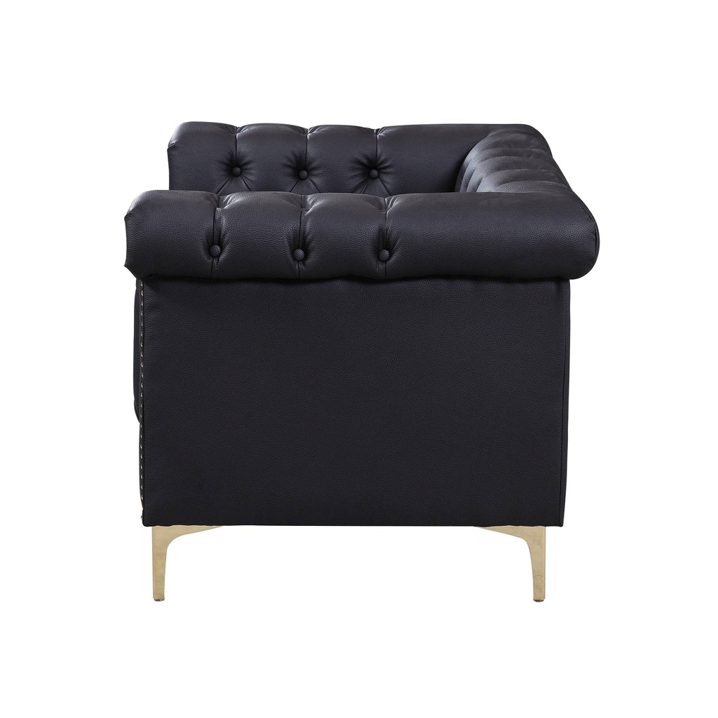 Black PU Leather Button Tufted Club Chair D8101