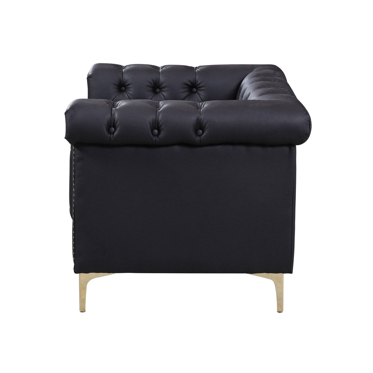 Black PU Leather Button Tufted Club Chair D8101