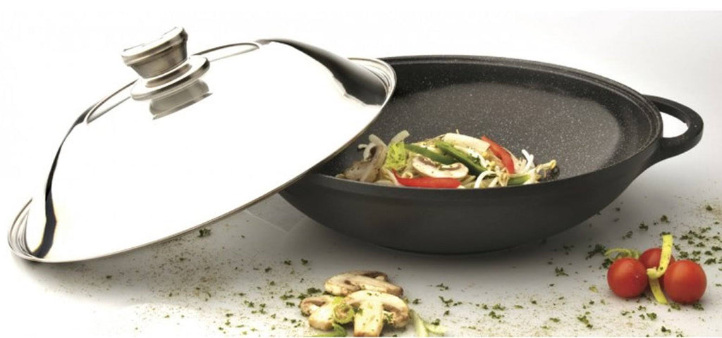 12.25x22 Chinese Covered Wok Ceramic Titanium Cast R2698