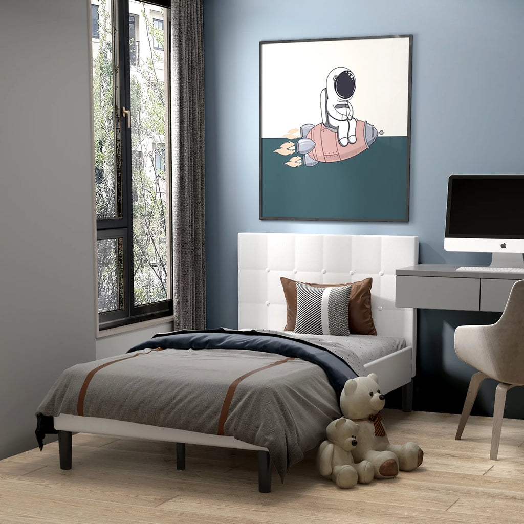Twin Upholstered Bed Frame with Tufted Headboard Beige D136996