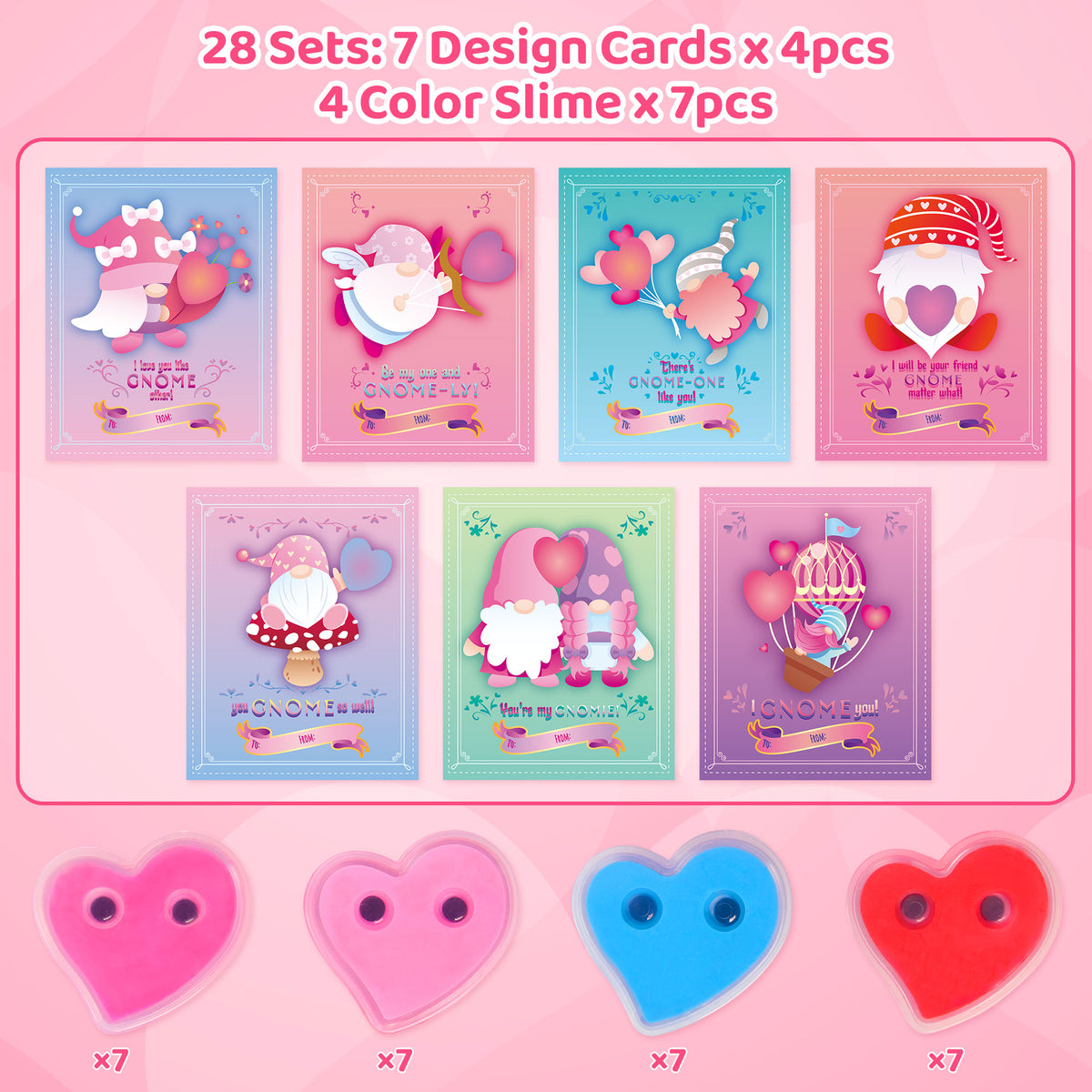 28Pcs Valentine Heart Butter Slime with Gnome Cards H56870