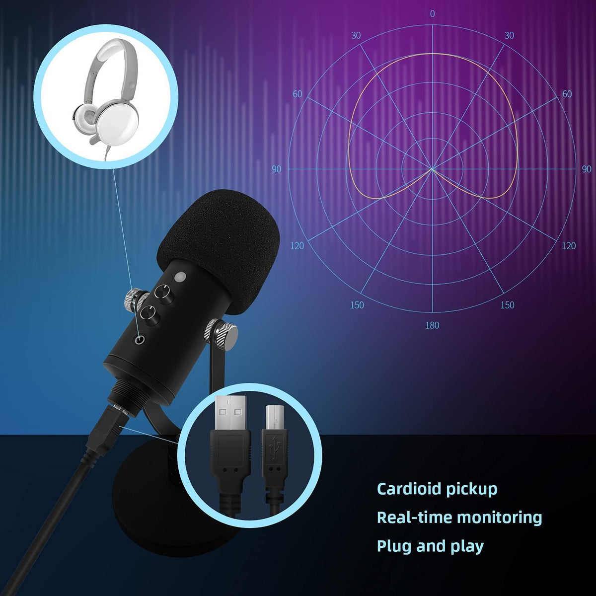 Black USB Condenser Microphone with Mute Button Z2838