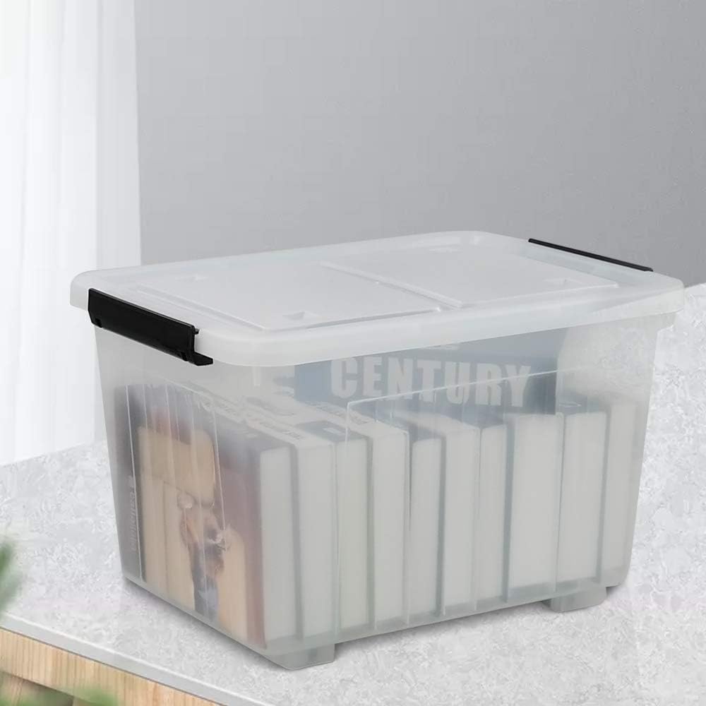 30 L Clear Plastic Storage Box with Wheels, 4-Pack Q424620