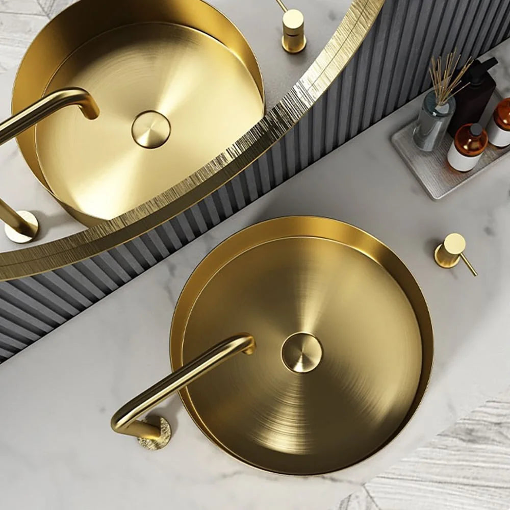 Gold Round Stainless Steel Vessel Sink C17235