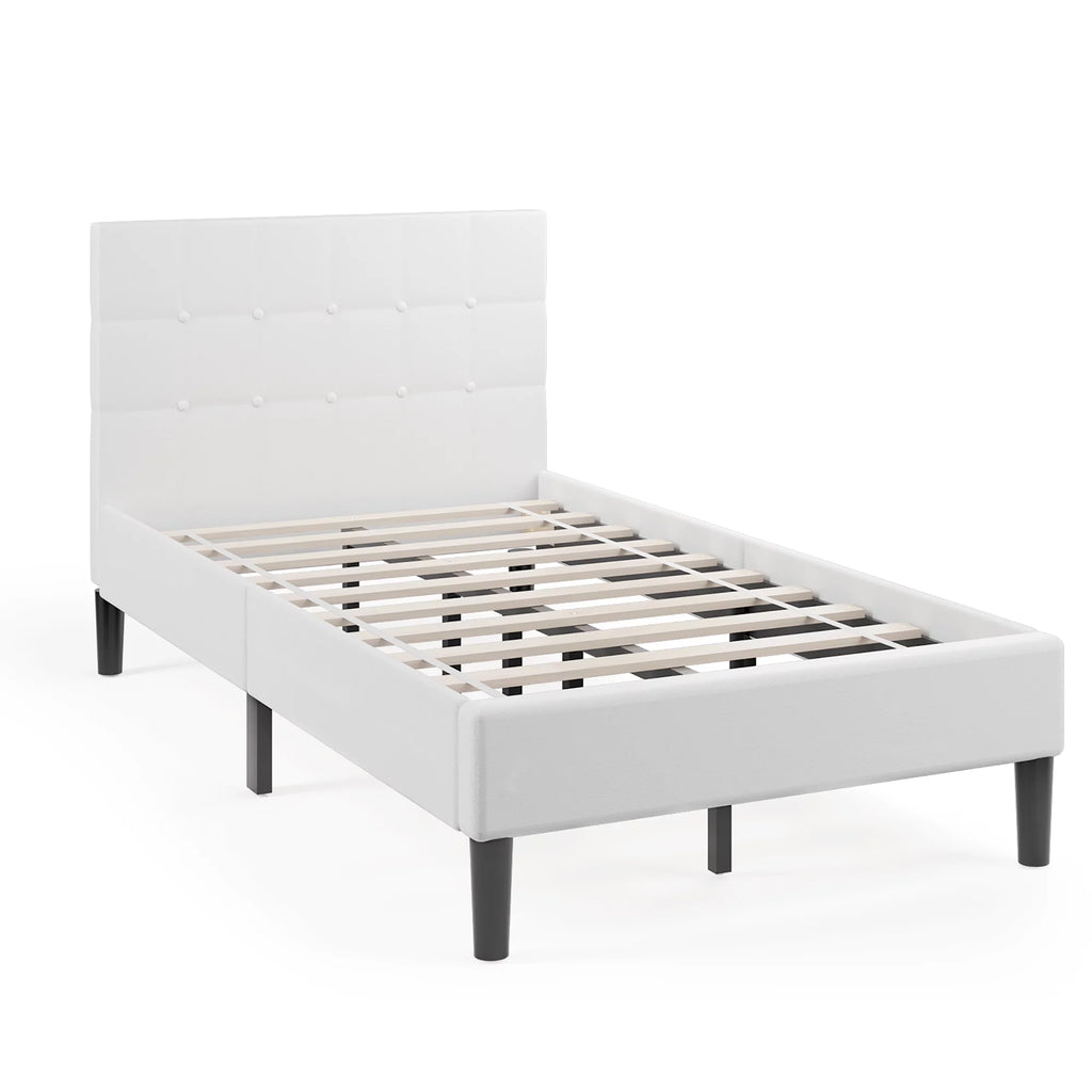 Twin Upholstered Bed Frame with Tufted Headboard Beige D136996