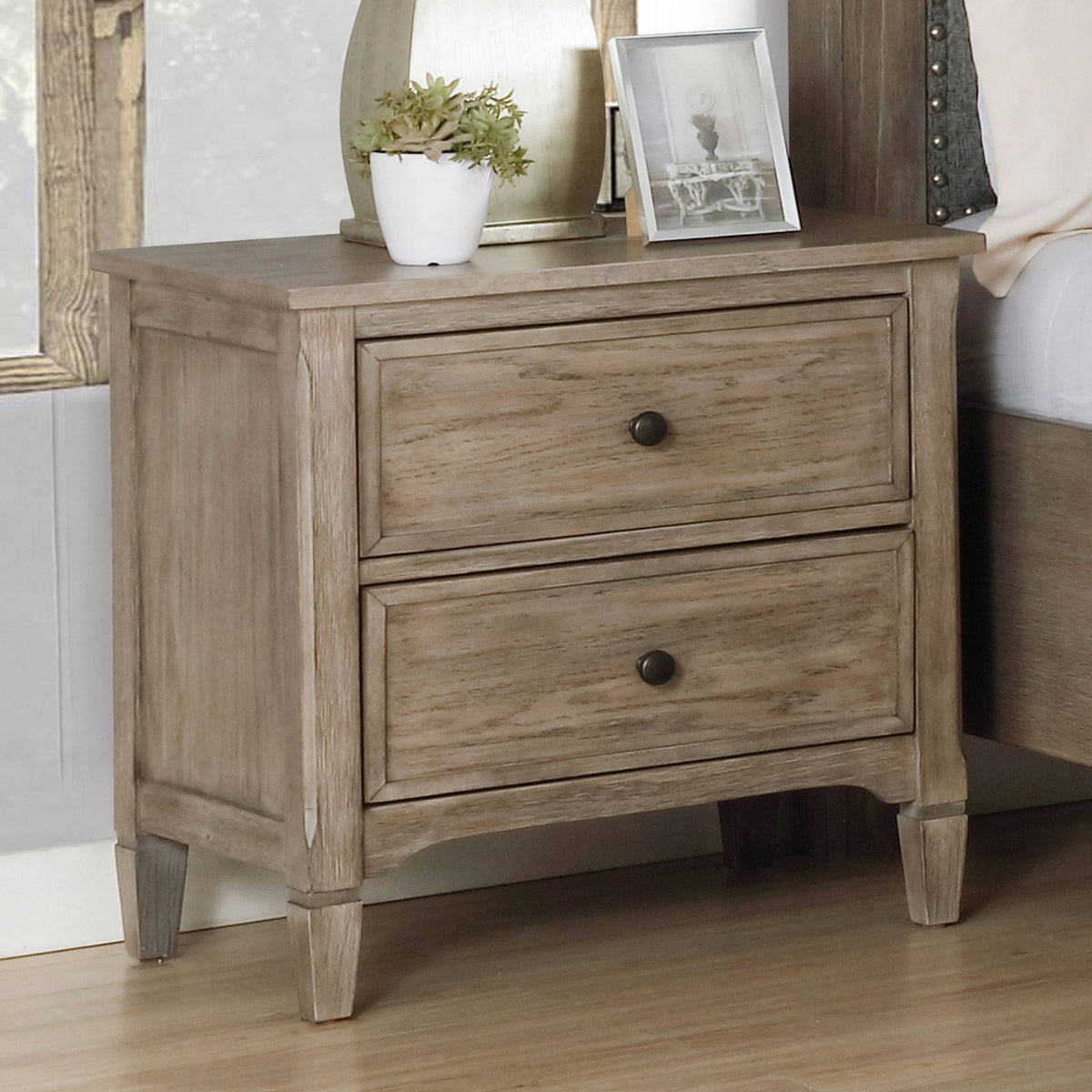 Wire Brushed Warm Gray USB Night Stand S374