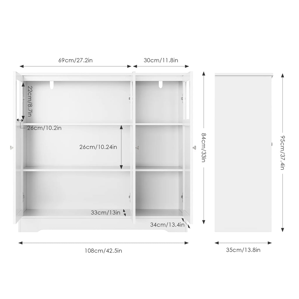 White 3 Glass Door Accent Cabinet B385318