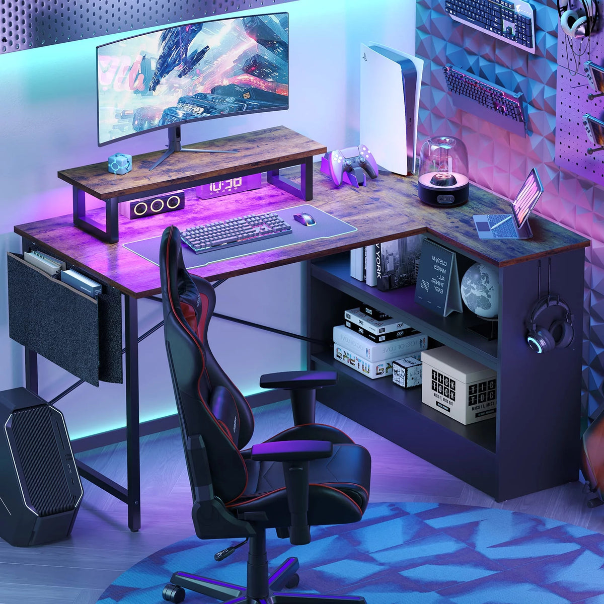 42" L-shaped Computer Desk with Storage Shelf T3424