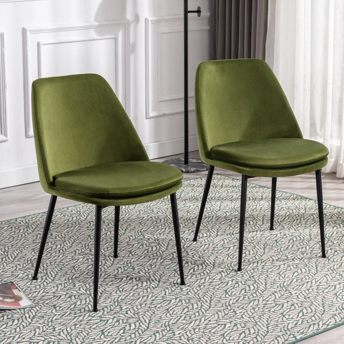 Velvet Upholstered Dining Chair Set of 2 with Black Metal Legs T527282