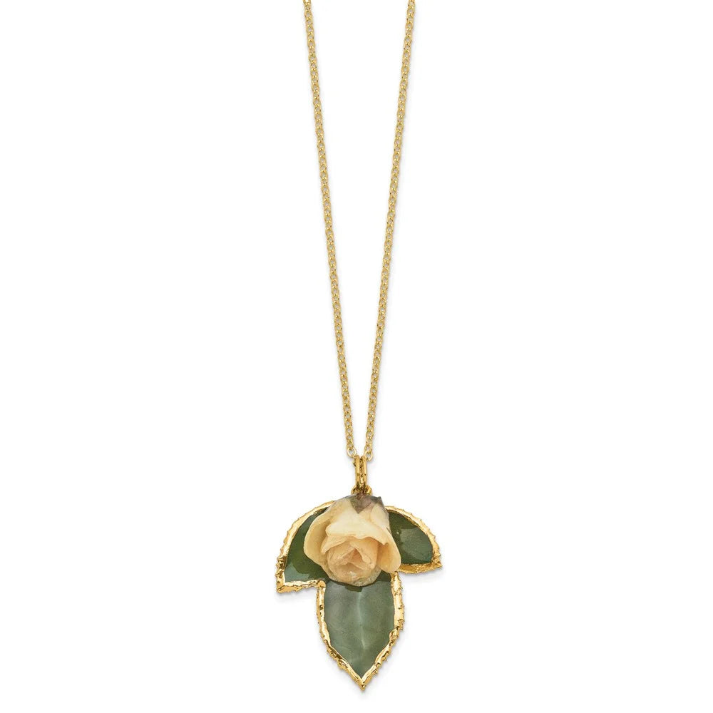 24K Gold-trim Lacquer Dipped Leaf 20 inch Necklace W273985