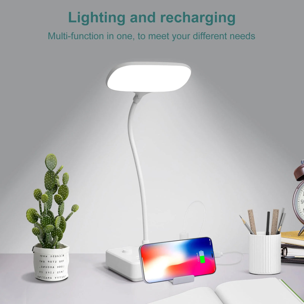 LED Desk Lamp with 2 USB Charging Port and 4 AC Outlets F22667