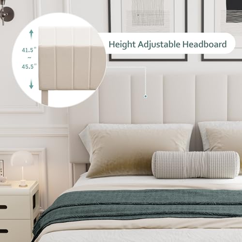 Beige Full Size Upholstered Platform Bed with Hydraulic Storage D54807