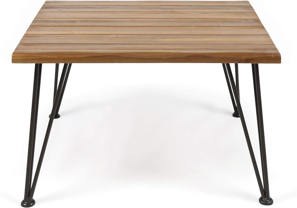 Teak Finish Acacia Wood Coffee Table with Iron Frame T64596