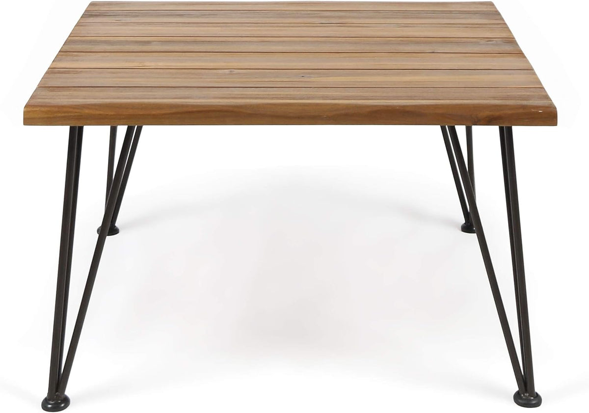 Teak Finish Acacia Wood Coffee Table with Iron Frame T64596