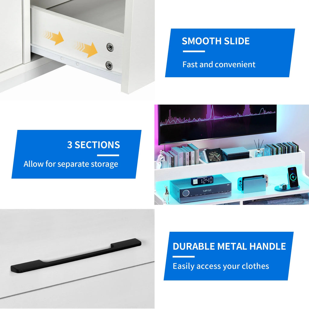 White 6 Drawer Dresser with LED Light and Open Storage Q737