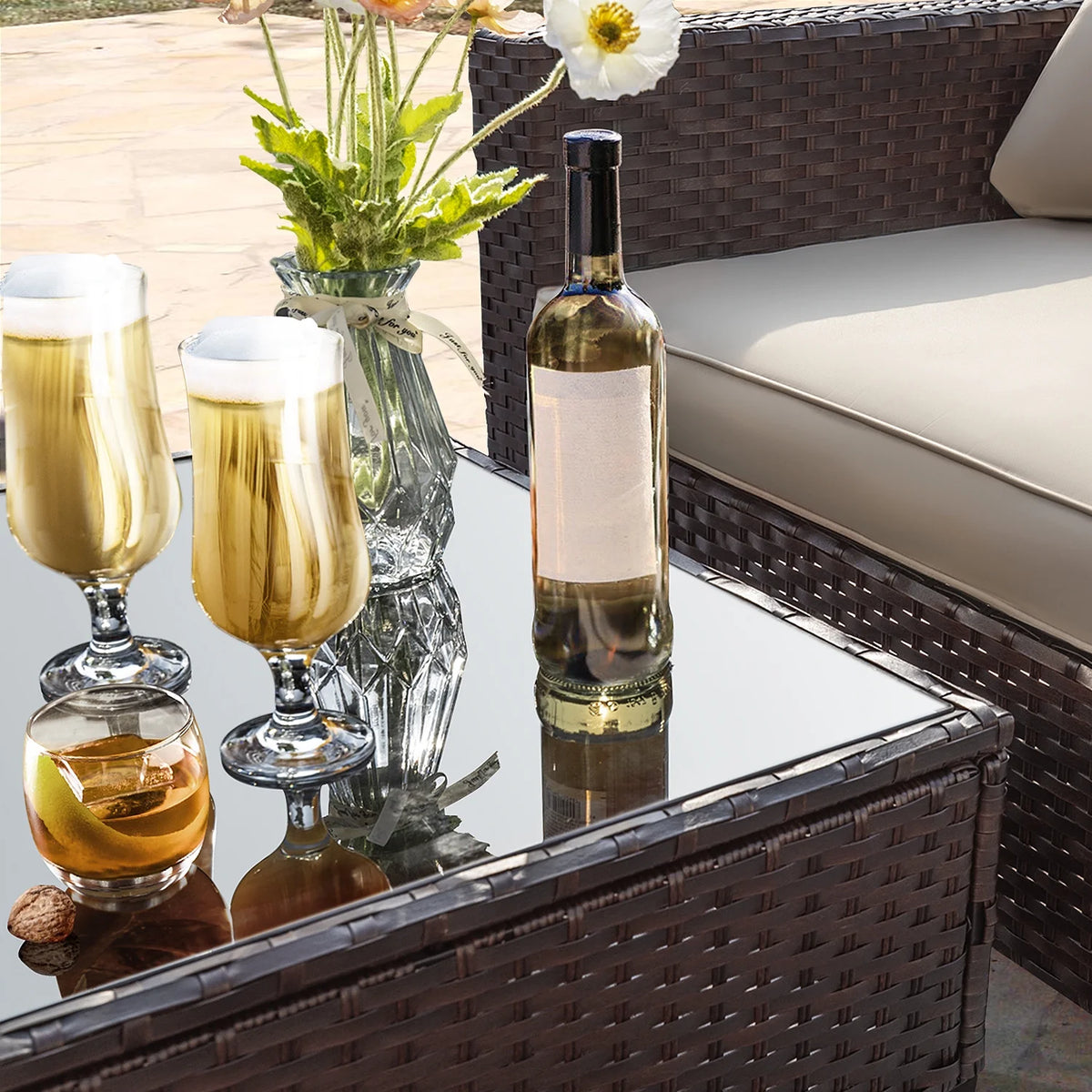 5 Pieces Wicker Rattan Outdoor Sofa Set with Ottoman B2178