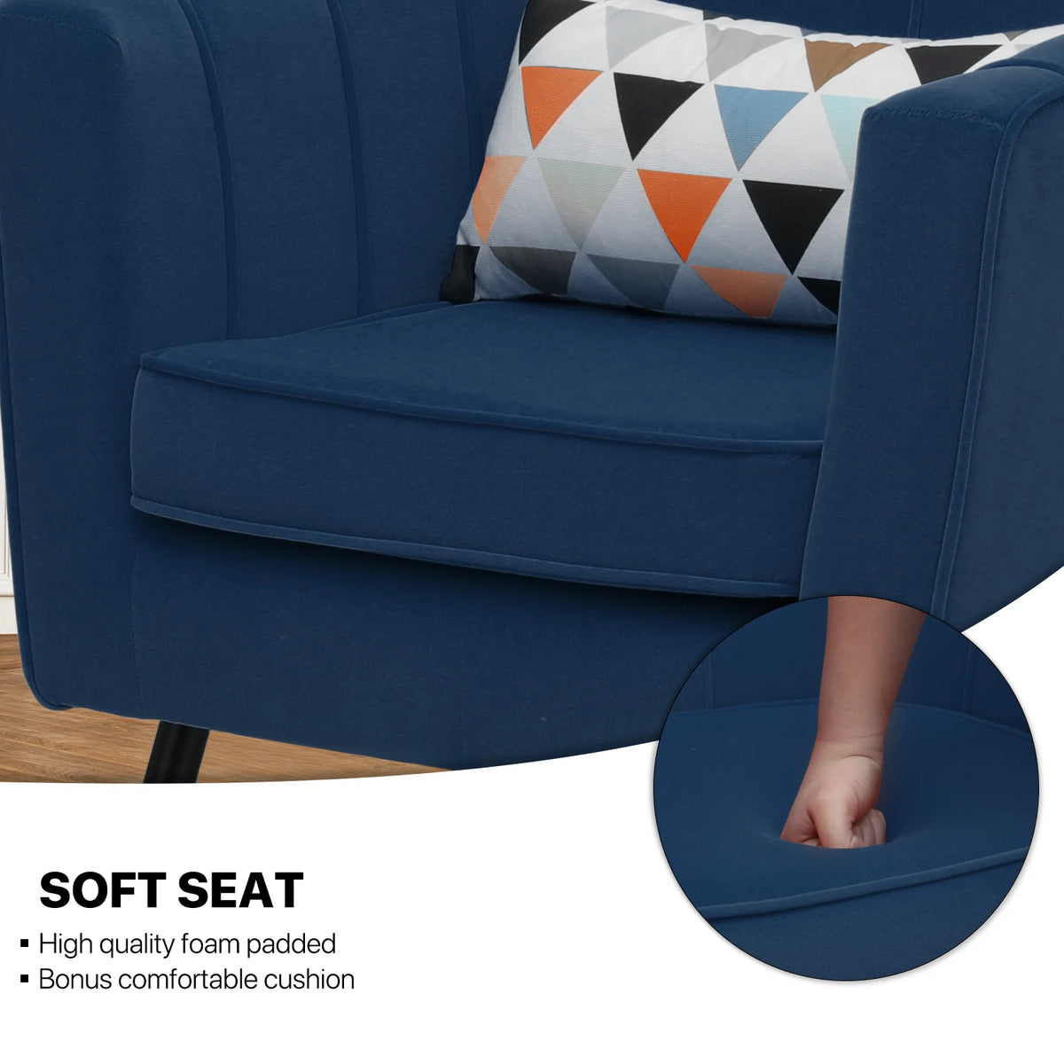 Navy Blue Upholstered Barrel Chair with Pillow Z155