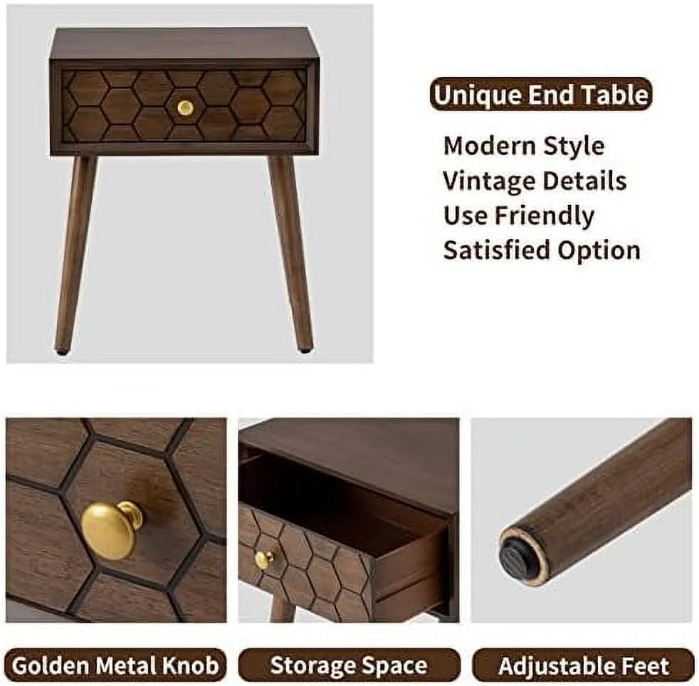 Rose Wood Brown End Table with Drawer V6327